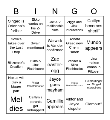 Arcane Season 2 Bingo Card