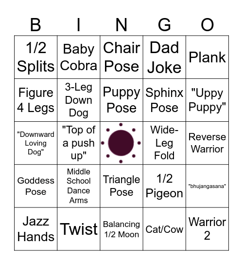 Yoga Bingo & Food Drive Extravaganza Bingo Card