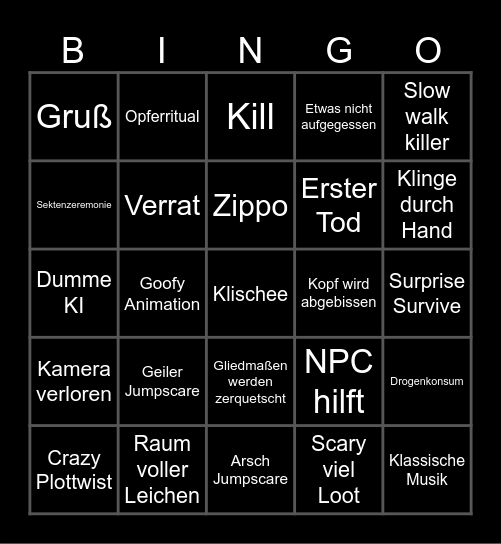 Outlast Bingo Card