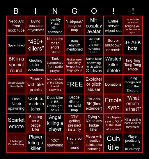 CHAOS’ FUNNY MH BINGO Card