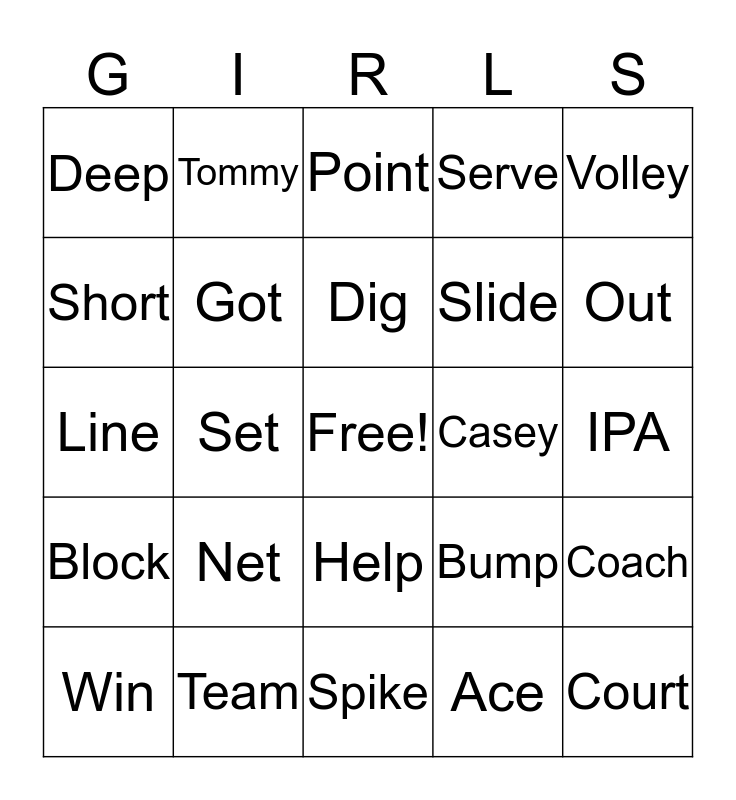 IPA Volleyball Bingo Card