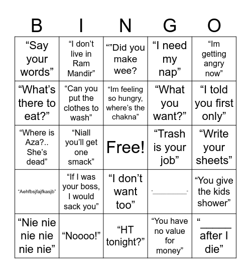 Aloha Cabana Bingo Card