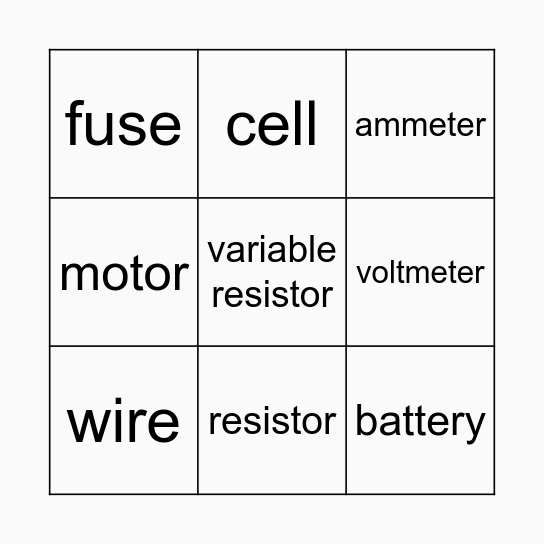 Circuit Symbols Bingo Card