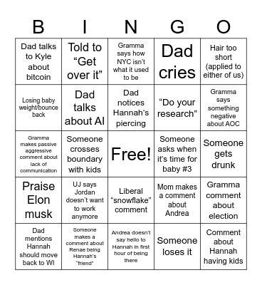 Thanksgiving 2024 Bingo Card