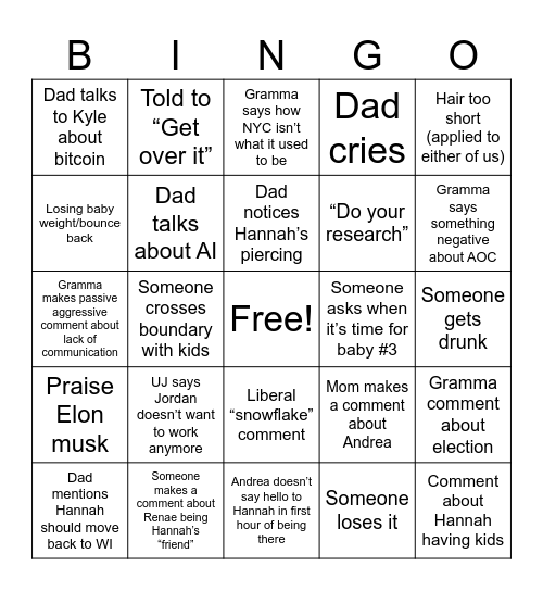 Thanksgiving 2024 Bingo Card