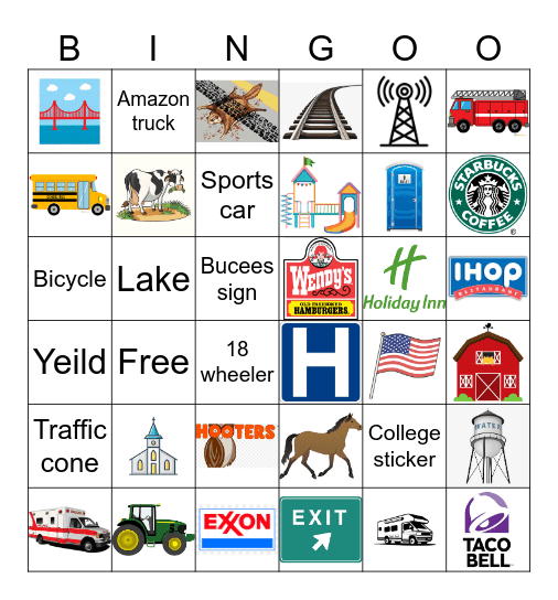 Rural Roadtrip Bingo Card