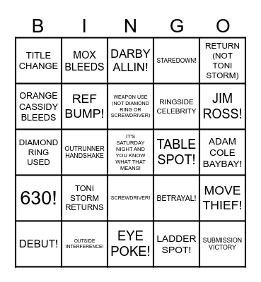 AEW Full Gear 2024 Bingo Card