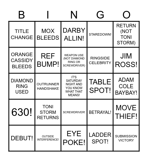 AEW Full Gear 2024 Bingo Card