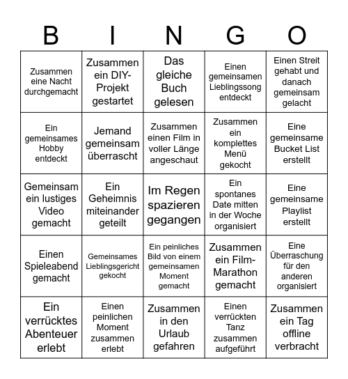 Das ultimative Paar-Bingo Card