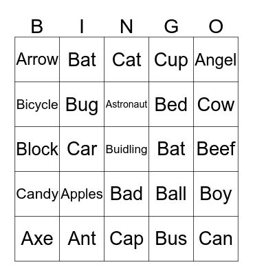 "A,B,C" Bingo Card