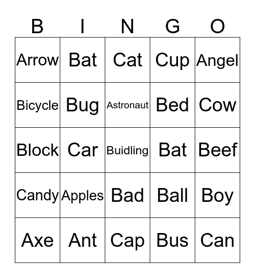 "A,B,C" Bingo Card