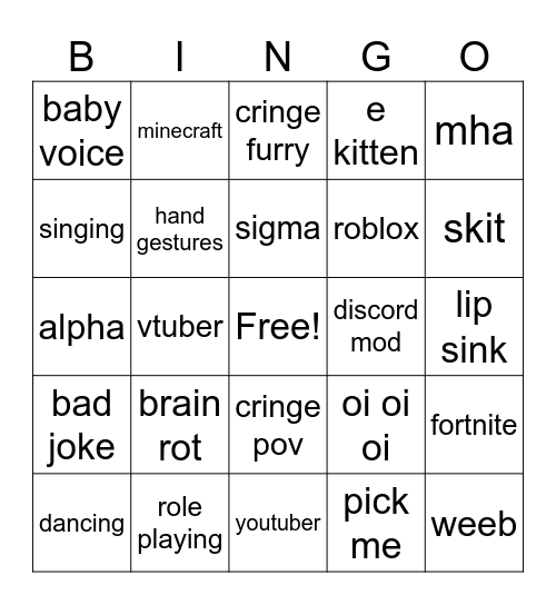 cringe bingo Card