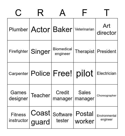 Craft Bingo Card