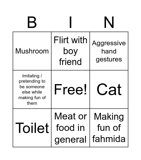 Jamie Bingo Card