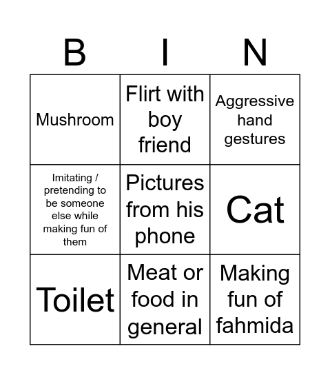 Jamie Bingo Card