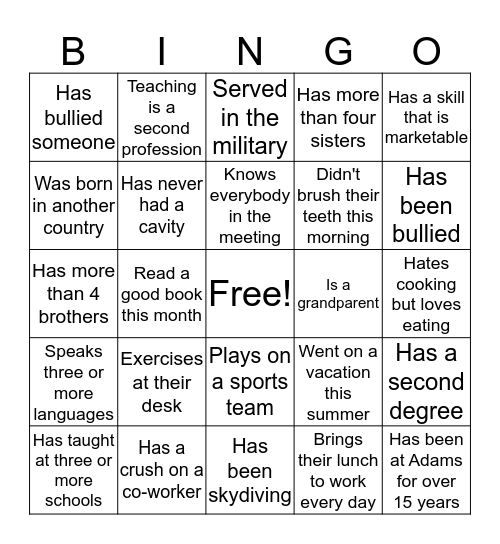 Get-to-know-you Bingo Card