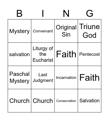 7th Grade CCD Bingo - Lesson 4-6 Bingo Card