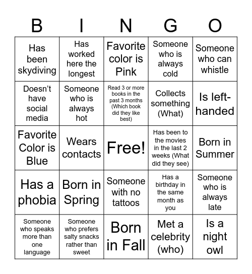 Untitled Bingo Card