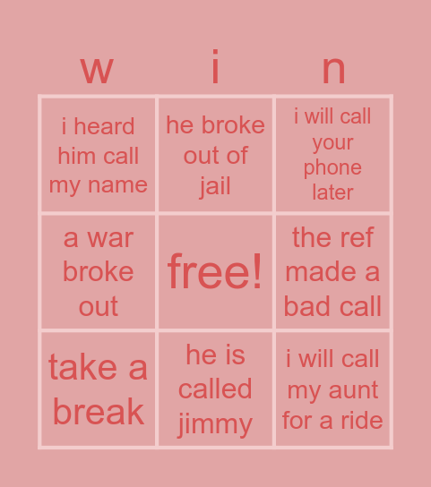 c a l l  &  b r e a k Bingo Card