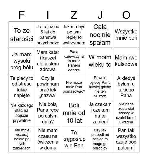 Fizjo Bingo Card