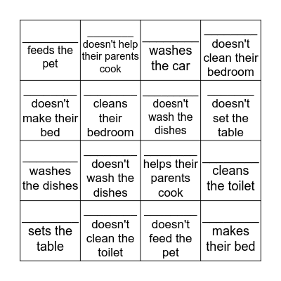 Things We Do at Home! Bingo Card