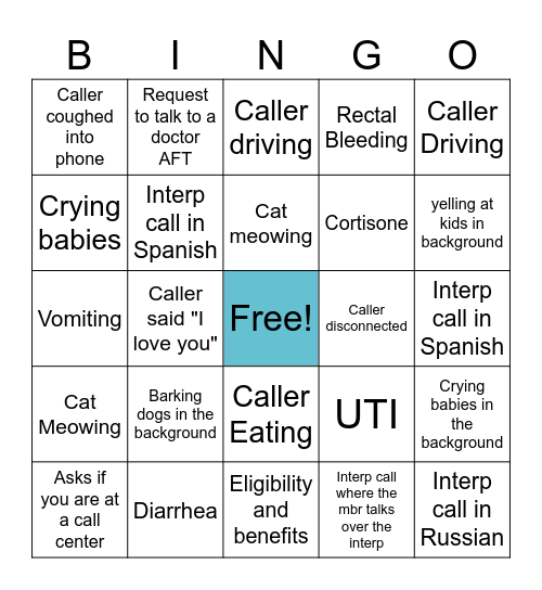 PC CALLS Bingo Card