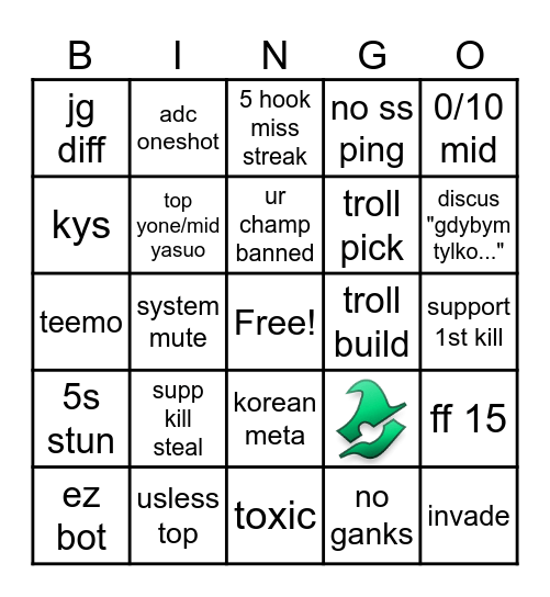 League Bingo Card