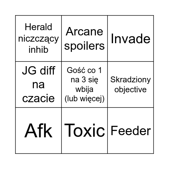 Leauge of Legends Bingo Card