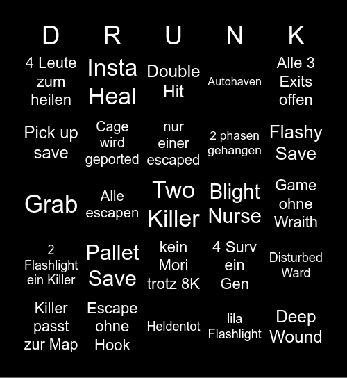 2v8 Drunk by Daylight Bingo Card