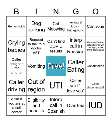 PC CALL BINGO Card