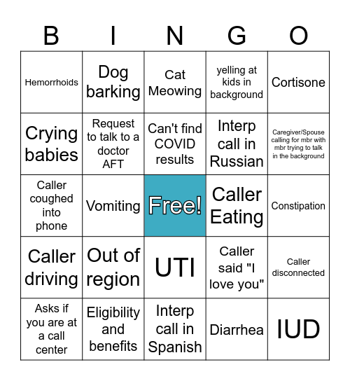 PC CALL BINGO Card