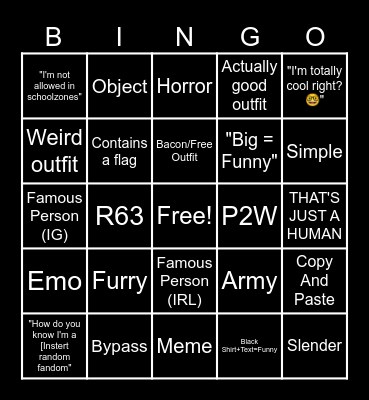 Roblox Bingo Card