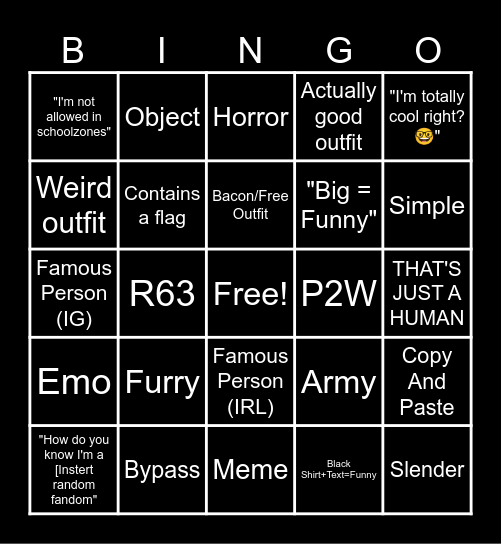 Roblox Bingo Card