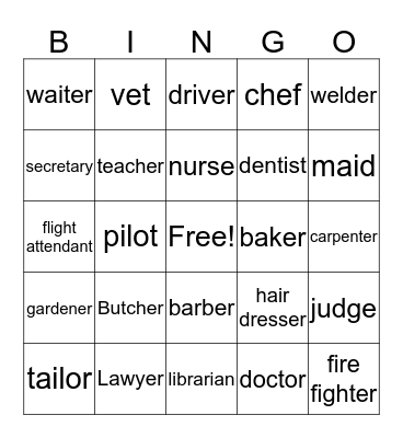 OCCUPATION Bingo Card