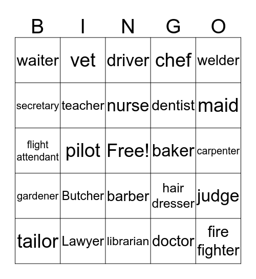 OCCUPATION Bingo Card