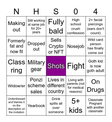 High School Reunion Bingo Card