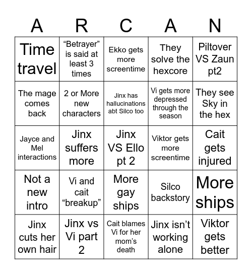 Arcane s2 Bingo Card