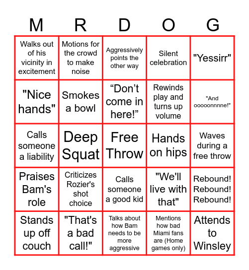 Miami Heat Watch Party of One Bingo Card