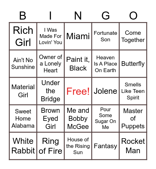 Music Bingo Card