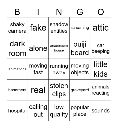 Ghost Bingo Card