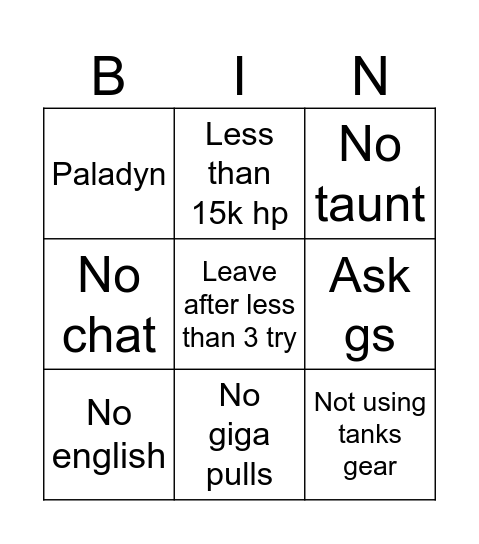 Tank clown fiesta Bingo Card