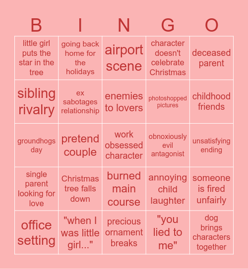 Hallmark Christmas Movies Bingo Card