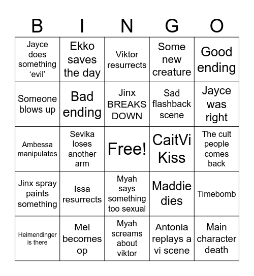 Arcane Season 2 Part 3 Bingo Card