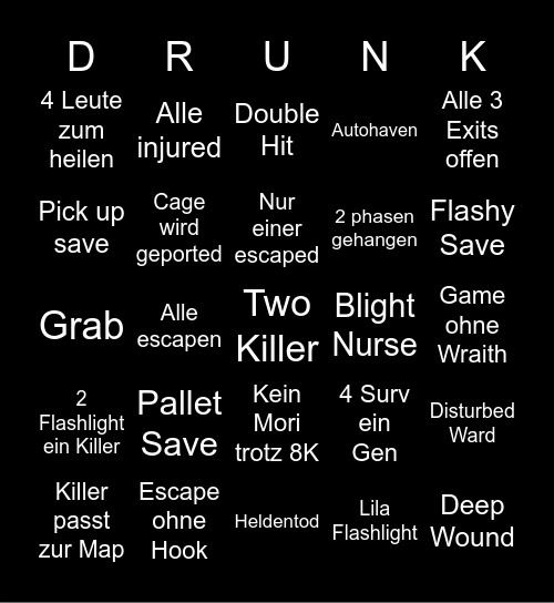 2v8 Drunk by Daylight Bingo Card