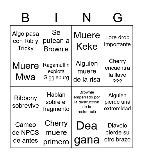 Hungerclown evento Bingo Card