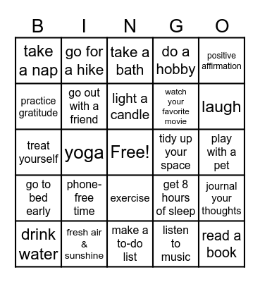 Self-Care BINGO Card