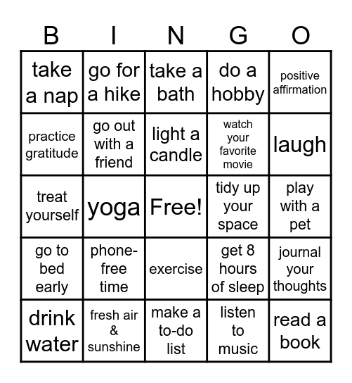 Self-Care BINGO Card