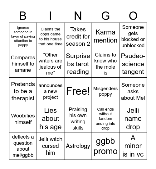 Bingo not found Bingo Card