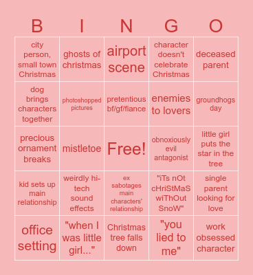 Hallmark Christmas Movies Bingo Card