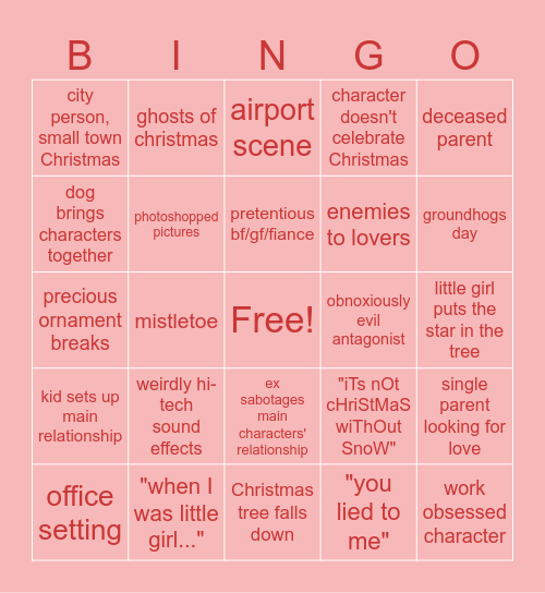 Hallmark Christmas Movies Bingo Card